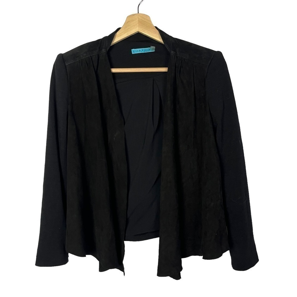Alice + Olivia Black Lamb Leather‎ & Wool Open Front Jacket XS